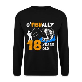 18 Jahre alt, Fischer Angler Geburtsspruch - Unisex Pullover - Schwarz - Vorne - Alina (178cm) & Michal (187cm)