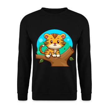 Tiger auf einem Baum - Unisex Pullover - Schwarz - Vorne - Alina (178cm) & Michal (187cm)