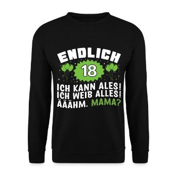 Endlich 18 - 18. Geburtstag - Unisex Pullover - Schwarz - Vorne - Alina (178cm) & Michal (187cm)