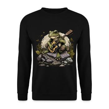 Frosch spielt Gitarre Frösche Kröte Amphibie - Unisex Pullover - Schwarz - Vorne - Alina (178cm) & Michal (187cm)