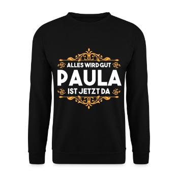 Name Paula - Unisex Pullover - Schwarz - Vorne - Alina (178cm) & Michal (187cm)