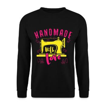 Handmade With Love – Bunte Liebe Zum Nähen - Unisex Pullover - Schwarz - Vorne - Alina (178cm) & Michal (187cm)
