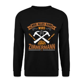 Zimmermann Zimmerer Holzbau Handwerker - Unisex Pullover - Schwarz - Vorne - Alina (178cm) & Michal (187cm)