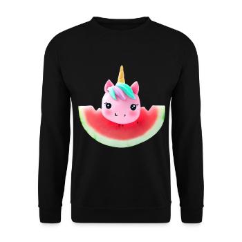 Wassermelonen Einhorn - Unisex Pullover - Schwarz - Vorne - Alina (178cm) & Michal (187cm)