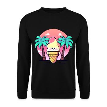 Softeis unter Palmen im Sonnenuntergang - Unisex Pullover - Schwarz - Vorne - Alina (178cm) & Michal (187cm)