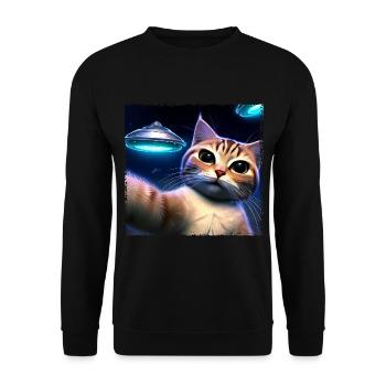 Cat selfie with UFO - Unisex Sweatshirt - black - Front - Alina (178cm) & Michal (187cm)