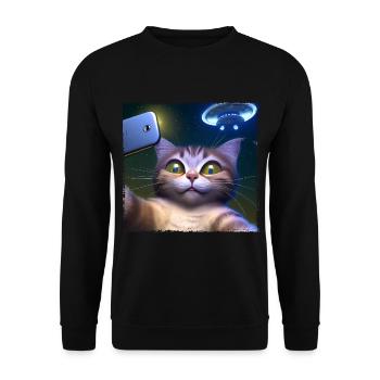 Cat selfie with UFO - Unisex Sweatshirt - black - Front - Alina (178cm) & Michal (187cm)