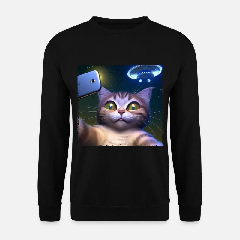 Selfie de chat avec OVNI - Sweat-shirt Unisexe - noir