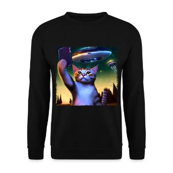 Cat selfie with UFO - Unisex Sweatshirt - black - Front - Alina (178cm) & Michal (187cm)