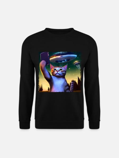 Katzen-Selfie mit UFO - Unisex Pullover - Schwarz