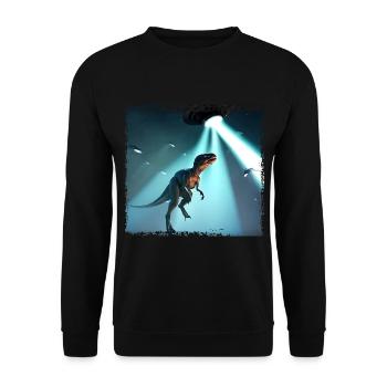 UFO trifft auf Dinosaurier - Unisex Pullover - Schwarz - Vorne - Alina (178cm) & Michal (187cm)