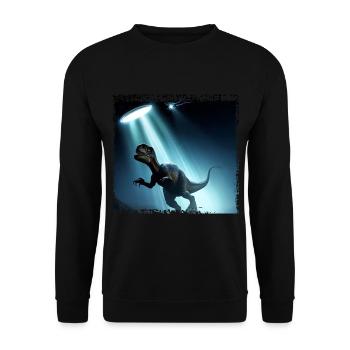 UFO trifft auf Dinosaurier - Unisex Pullover - Schwarz - Vorne - Alina (178cm) & Michal (187cm)