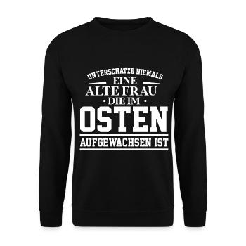 Osten DDR Ostalgie Frau Muttertag Frauentag Idee - Unisex Pullover - Schwarz - Vorne - Alina (178cm) & Michal (187cm)