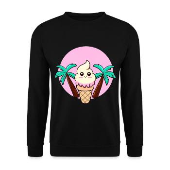 Softeis unter Palmen im Sonnenuntergang - Unisex Pullover - Schwarz - Vorne - Alina (178cm) & Michal (187cm)
