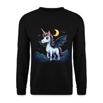 Einhorn im Fledermaus Kostüm Whin neeeek - Unisex Pullover - Schwarz - Vorne - Alina (178cm) & Michal (187cm)