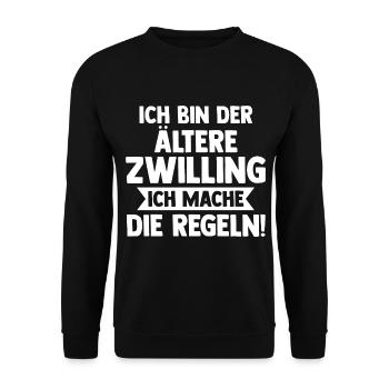 Zwillingsgeschwister Ältere Zwilling Zwillinge - Unisex Pullover - Schwarz - Vorne - Alina (178cm) & Michal (187cm)