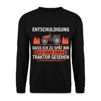 Ich habe einen Traktor gesehen - Unisex Pullover - Schwarz - Vorne - Alina (178cm) & Michal (187cm)