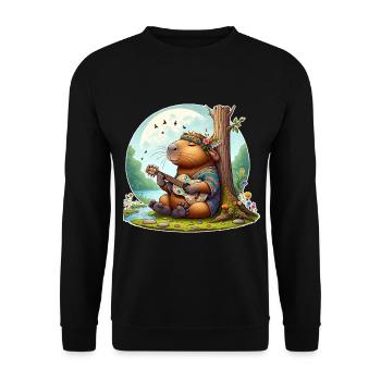 Capybara Guitar Hippie Peace - Unisex Sweatshirt - black - Front - Alina (178cm) & Michal (187cm)