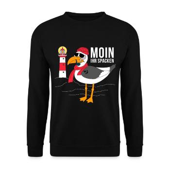 Moin Ihr Spacken Möwe Cooler Spruch Norddeutsch - Unisex Pullover - Schwarz - Vorne - Alina (178cm) & Michal (187cm)