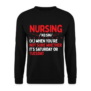 Nurse for Work Funny Nursing Appreciation Nurses - Unisex Pullover - Schwarz - Vorne - Alina (178cm) & Michal (187cm)
