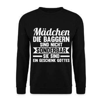 Baggerfahrer Maschinenführer Tiefbauer Bagger - Unisex Pullover - Schwarz - Vorne - Alina (178cm) & Michal (187cm)