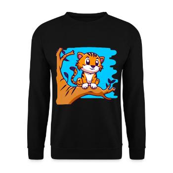Tiger auf einem Baum - Unisex Pullover - Schwarz - Vorne - Alina (178cm) & Michal (187cm)
