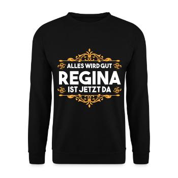 Vorname Regina - Unisex Pullover - Schwarz - Vorne - Alina (178cm) & Michal (187cm)
