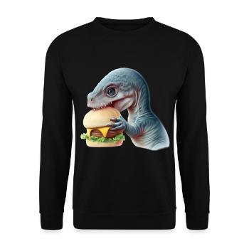 Cheeseburger Dinosauerier - Unisex Pullover - Schwarz - Vorne - Alina (178cm) & Michal (187cm)