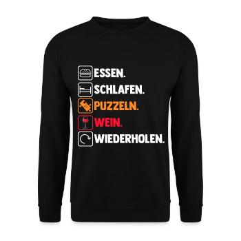 Wein Puzzlefan Puzzler Puzzleteile Puzzle - Unisex Pullover - Schwarz - Vorne - Alina (178cm) & Michal (187cm)