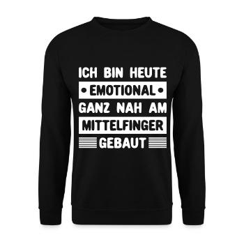 Ich bin emotional ganz nah am Mittelfinger gebaut - Unisex Pullover - Schwarz - Vorne - Alina (178cm) & Michal (187cm)