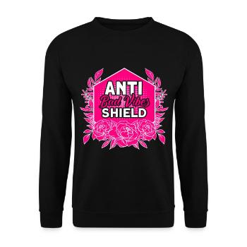 Anti-Bad-Vibes-Schild Feministisch - Unisex Pullover - Schwarz - Vorne - Alina (178cm) & Michal (187cm)