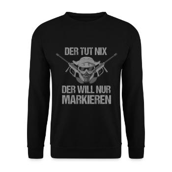 Paintball Shirt Geschenk für Paintballspieler - Unisex Pullover - Schwarz - Vorne - Alina (178cm) & Michal (187cm)