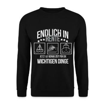 Rentner mit Boot Ruhestand genießen Rente - Unisex Pullover - Schwarz - Vorne - Alina (178cm) & Michal (187cm)