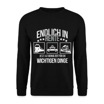 Rentner Modelleisenbahn Ruhestand genießen Rente - Unisex Pullover - Schwarz - Vorne - Alina (178cm) & Michal (187cm)