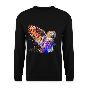 Bunte Eule - Unisex Pullover - Schwarz - Vorne - Alina (178cm) & Michal (187cm)