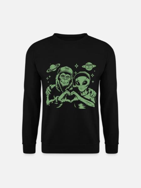 Alien & Bigfoot – Cosmic Friendship - Unisex Pullover - Schwarz