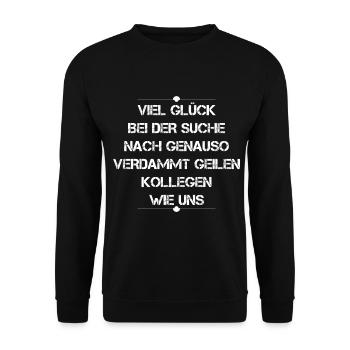 Abschied Kollegen Geschenk Rente Kündigung Idee - Unisex Pullover - Schwarz - Vorne - Alina (178cm) & Michal (187cm)