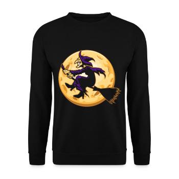 Hexe Hexenbesen Halloween Vollmond - Unisex Pullover - Schwarz - Vorne - Alina (178cm) & Michal (187cm)