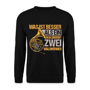 Waldhorn Musik Musikverein - Unisex Pullover - Schwarz - Vorne - Alina (178cm) & Michal (187cm)