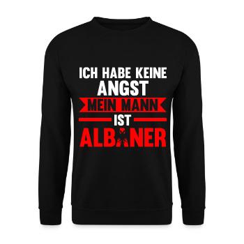 Ich habe keine Angst mein Mann ist Albaner - Unisex Pullover - Schwarz - Vorne - Alina (178cm) & Michal (187cm)