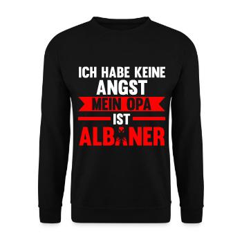 Ich habe keine Angst mein Opa ist Albaner - Unisex Pullover - Schwarz - Vorne - Alina (178cm) & Michal (187cm)