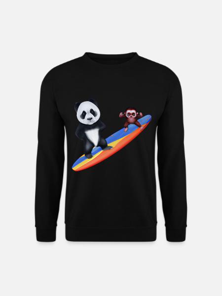 Surfing Panda and Monkey - Unisex Sweatshirt - black