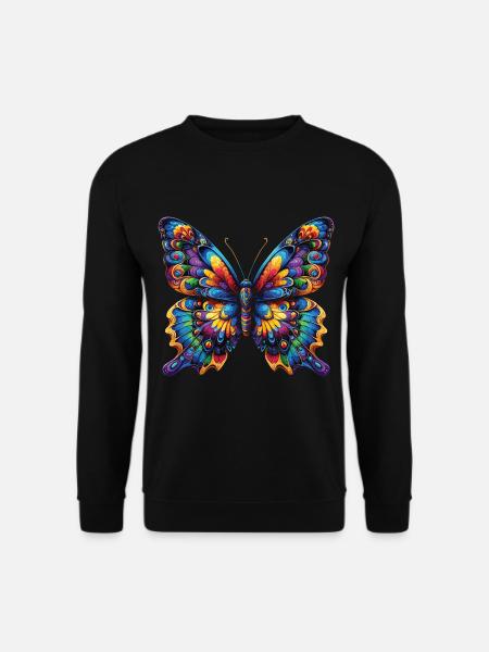 Bunte Schönheit: Farbintensiver Schmetterling - Unisex Pullover - Schwarz