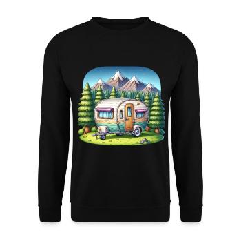 Camping Camper Wohnwagen - Unisex Pullover - Schwarz - Vorne - Alina (178cm) & Michal (187cm)