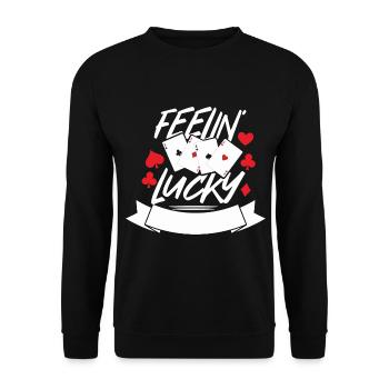 Poker Feeling Lucky Kartenmotiv - Unisex Pullover - Schwarz - Vorne - Alina (178cm) & Michal (187cm)