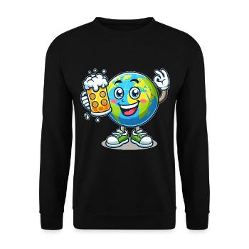 Globe with beer comic style funny motif - Unisex Sweatshirt - black - Front - Alina (178cm) & Michal (187cm)
