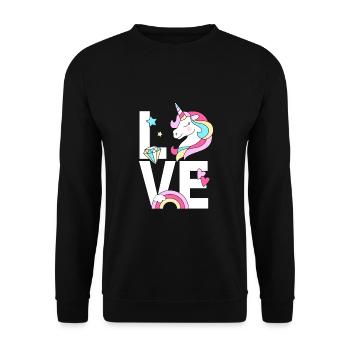 Süsses Einhorn mit Regenbogen cute Unicorn - Unisex Pullover - Schwarz - Vorne - Alina (178cm) & Michal (187cm)