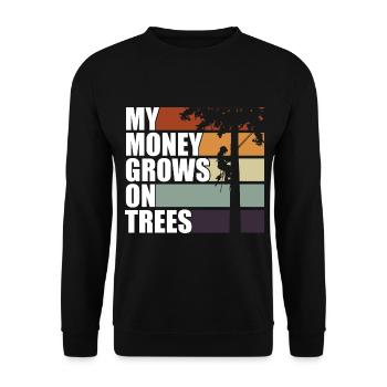 My money grows on trees Vintage Tree Climb - Unisex Sweatshirt - black - Front - Alina (178cm) & Michal (187cm)