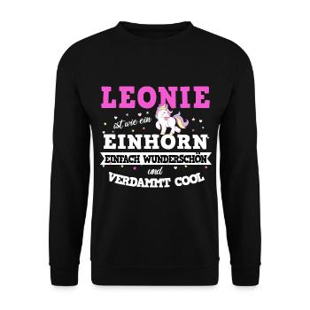 Leonie Frauen Mädchen Einhorn Name - Unisex Pullover - Schwarz - Vorne - Alina (178cm) & Michal (187cm)