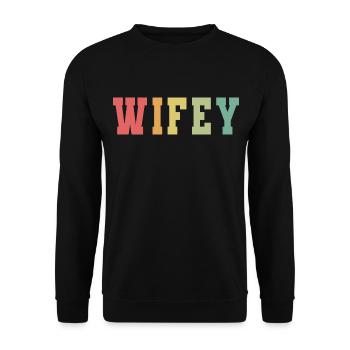 Retro Wifey Matching Paar Hochzeitsfeier Ehe - Unisex Pullover - Schwarz - Vorne - Alina (178cm) & Michal (187cm)